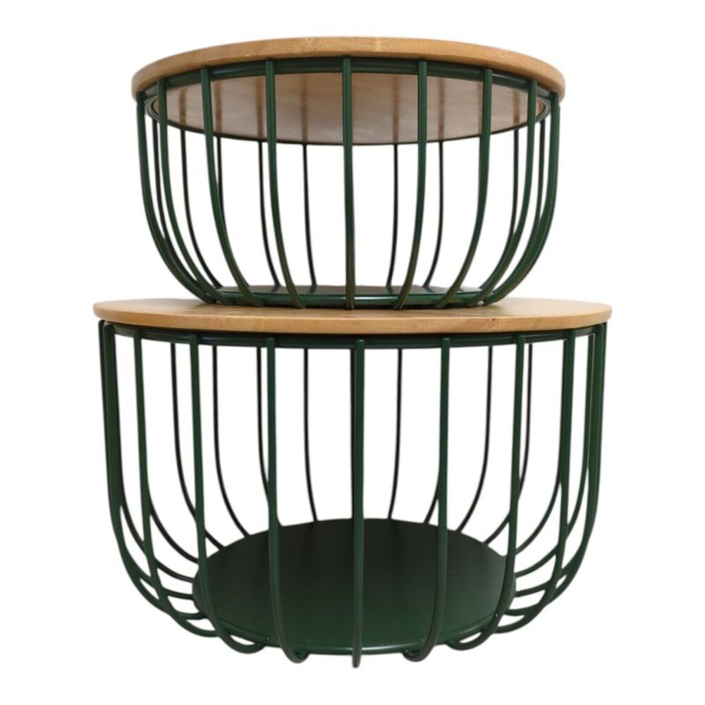 Member's Mark Wrought Iron Wire Baskets with Wooden Lid, Set of 2 - Green